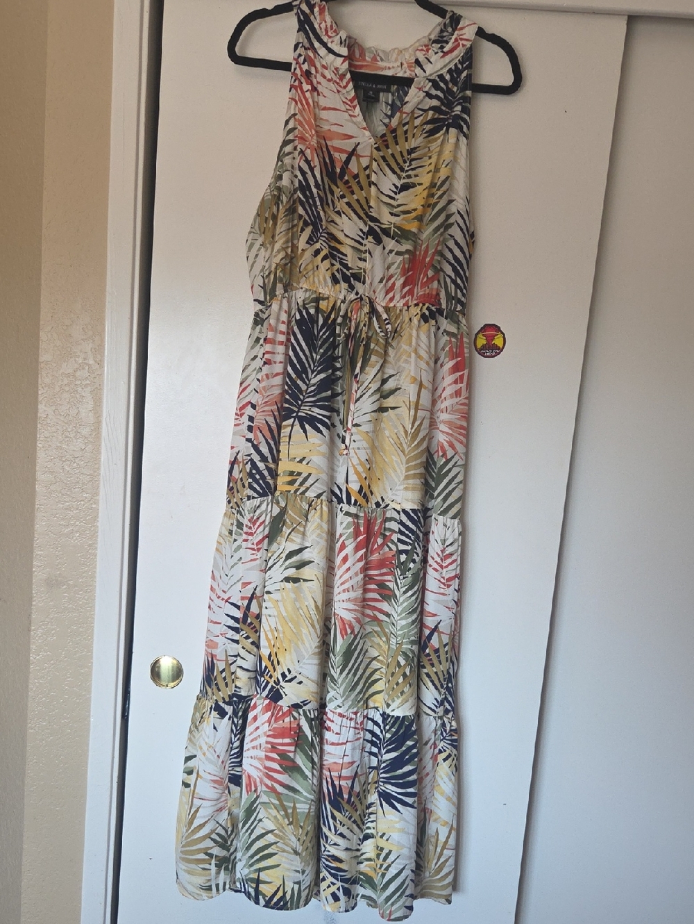 Sleeveless Tropical Print Midi Dress - White Multi